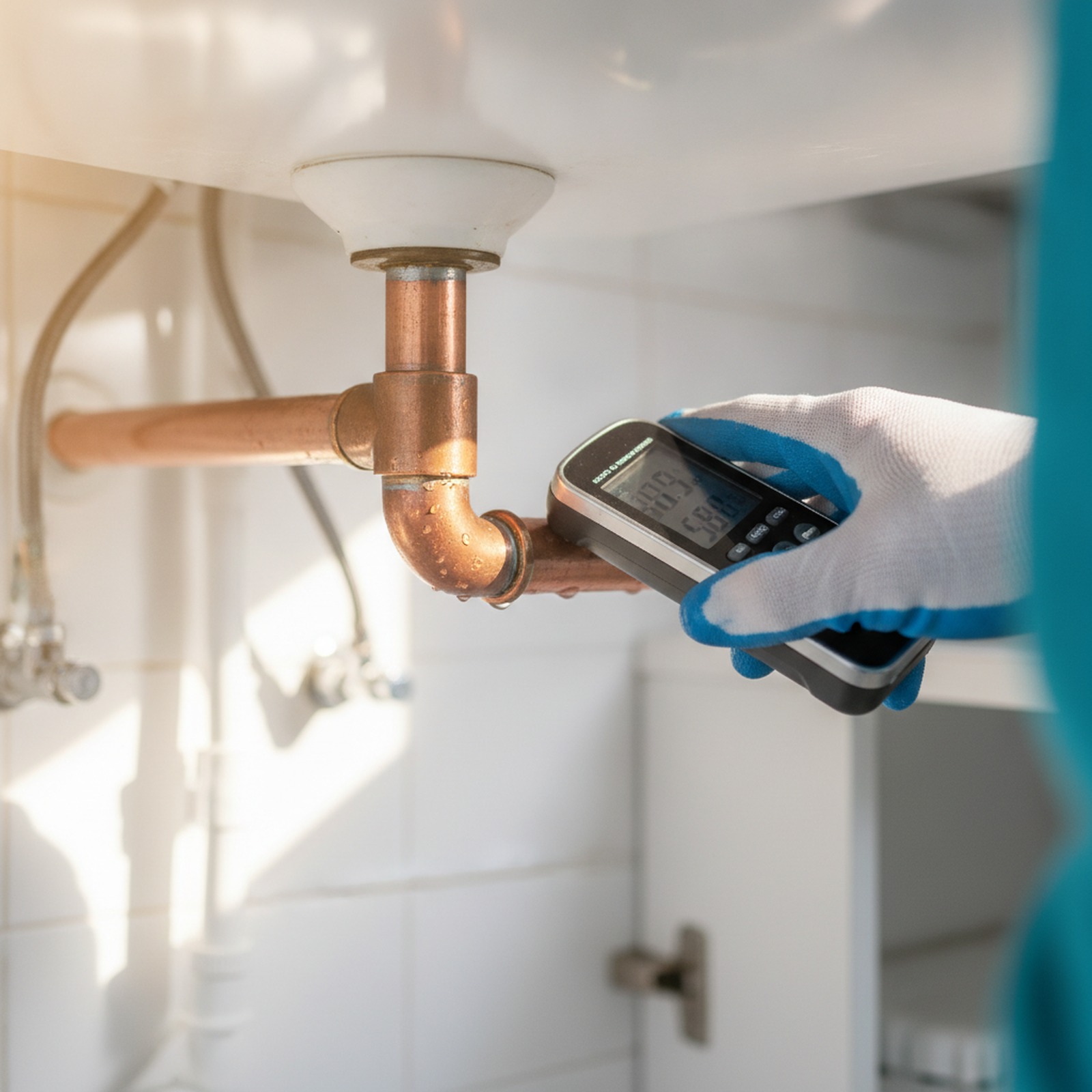 Plumber inspecting for leaks caused by Arizona soil and water conditions